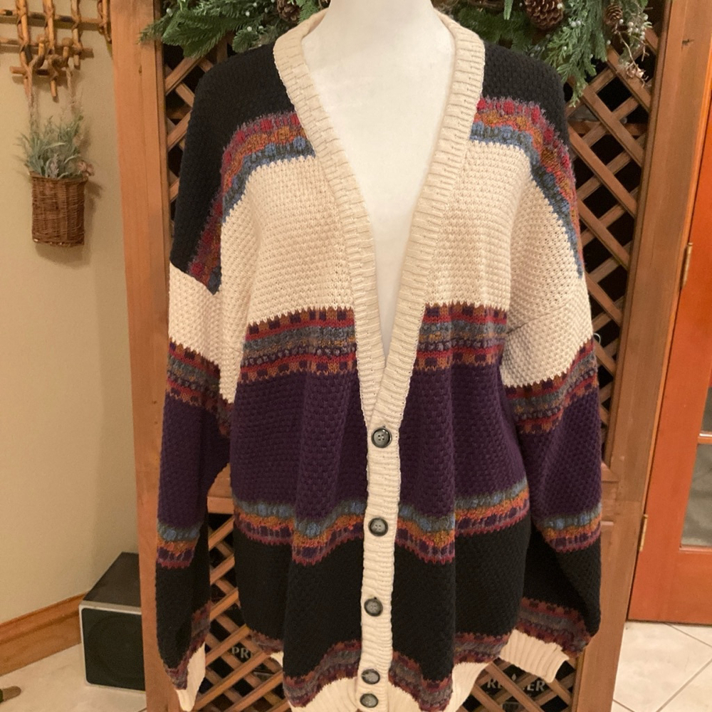 Duplex Designs Vintage Cardigan Grandpa Chunky Waffle Knit Mens Womens Large